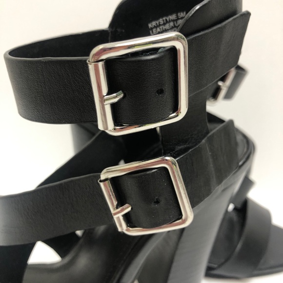 Steve Madden Double Buckle Black Leather Block Heel Size 5 M - Picture 9 of 10